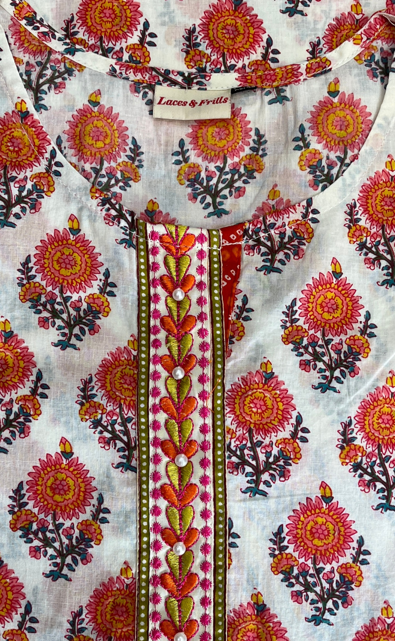 Off White/Orange Floral Cotton Co-Ord Set. Pure Versatile Cotton. | Laces and Frills