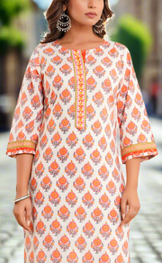 Off White/Orange Floral Cotton Co-Ord Set. Pure Versatile Cotton. | Laces and Frills