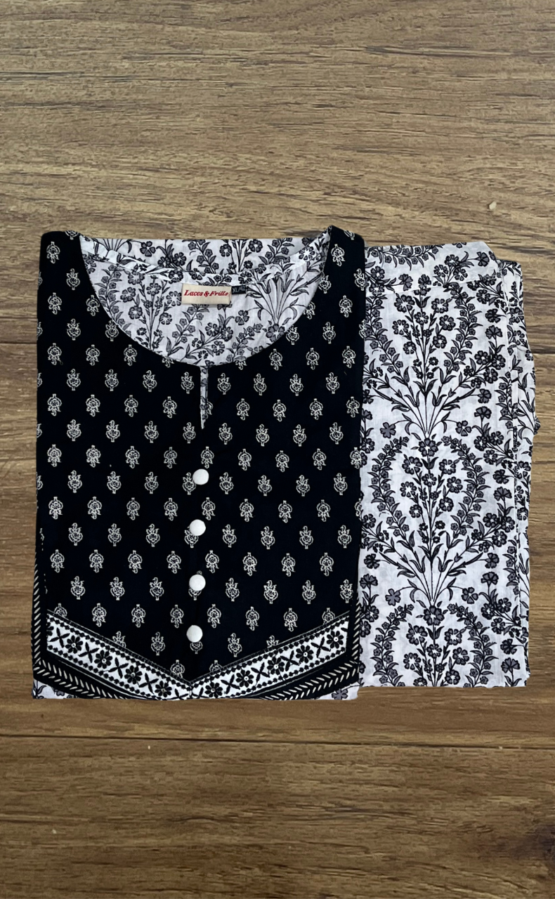 Black/White Garden Cotton Co-Ord Set. Pure Versatile Cotton. | Laces and Frills