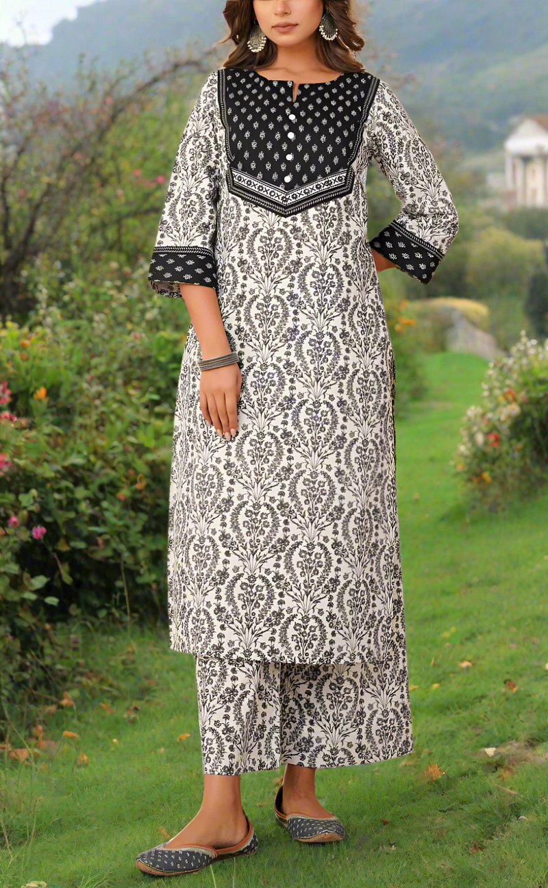 Black/White Garden Cotton Co-Ord Set. Pure Versatile Cotton. | Laces and Frills