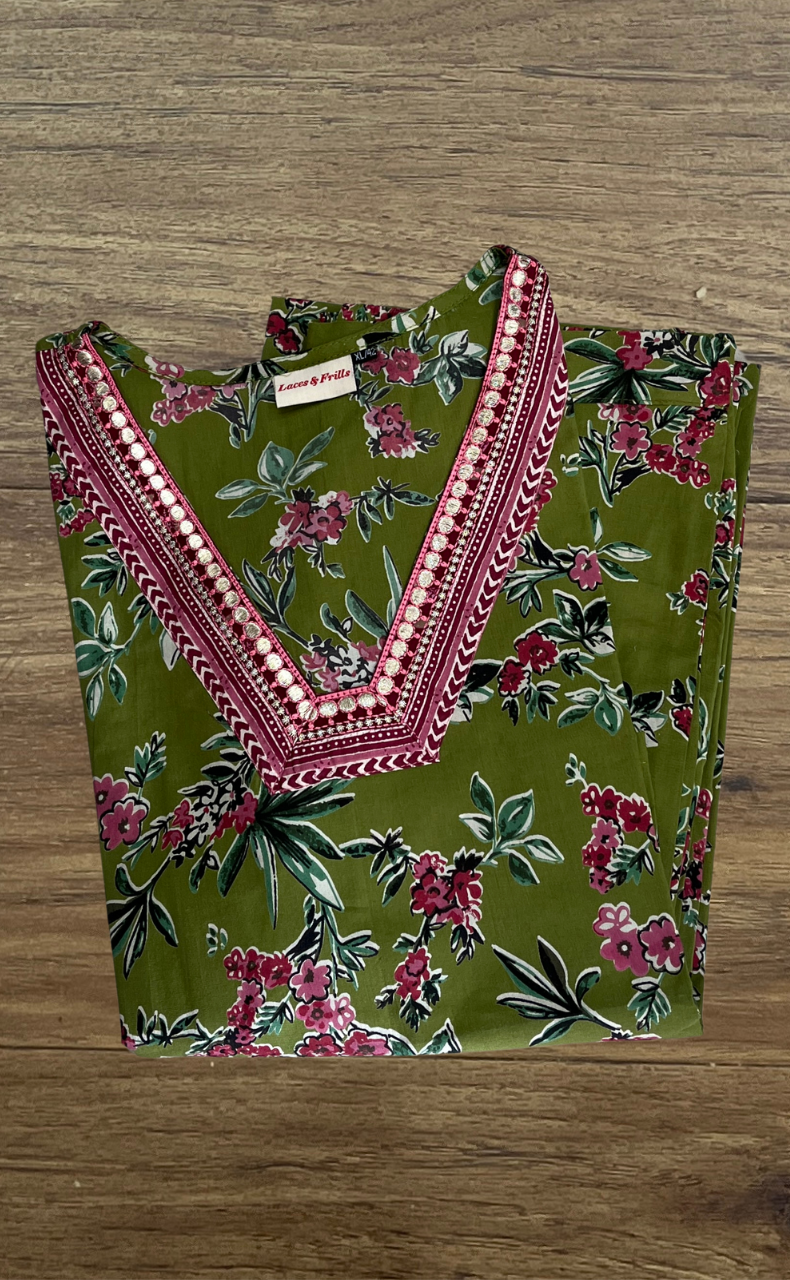 Green Garden Cotton Co-Ord Set. Pure Versatile Cotton. | Laces and Frills