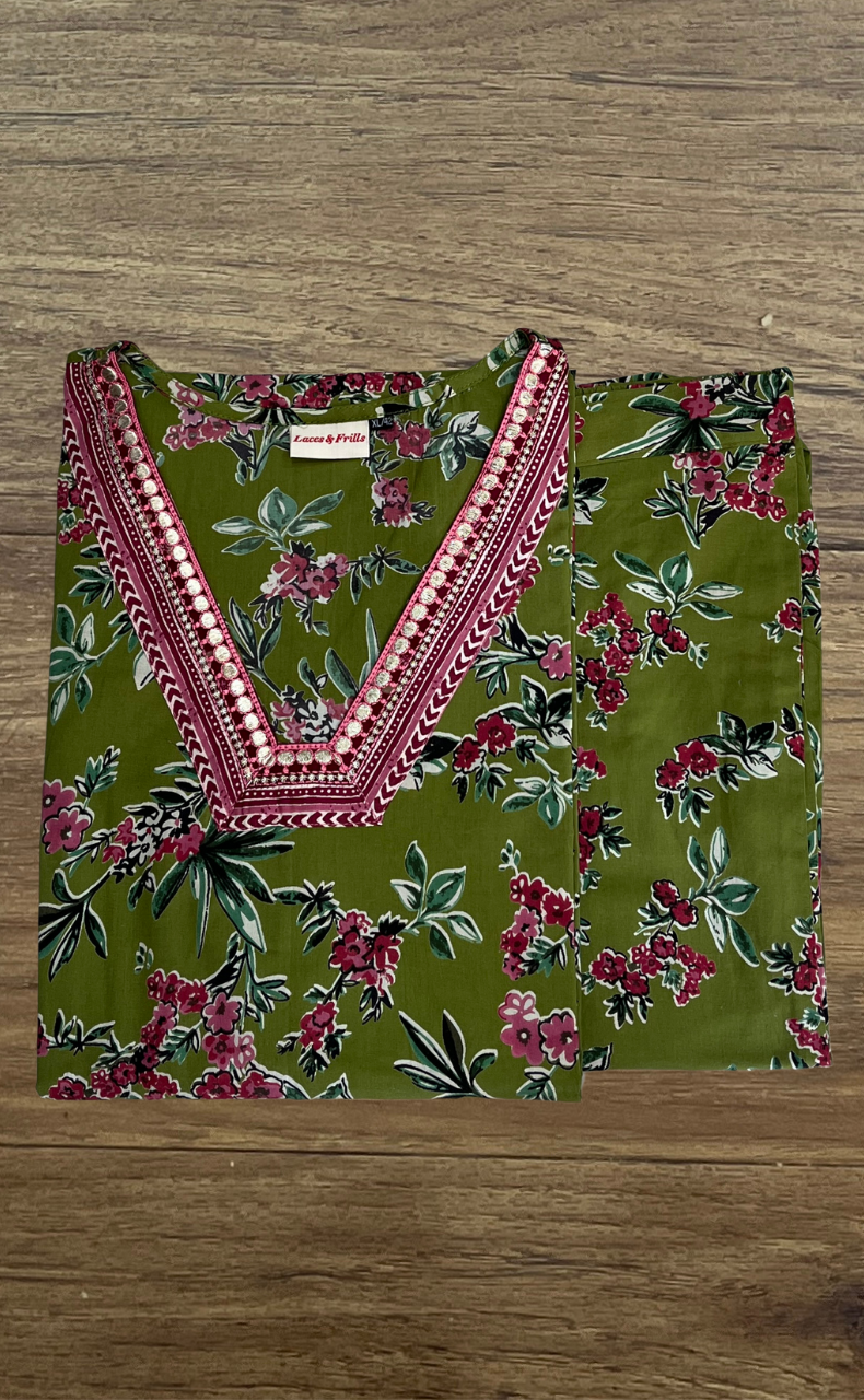 Green Garden Cotton Co-Ord Set. Pure Versatile Cotton. | Laces and Frills