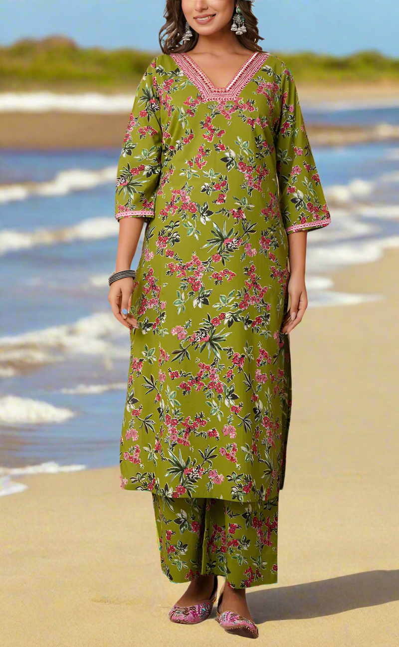 Green Garden Cotton Co-Ord Set. Pure Versatile Cotton. | Laces and Frills