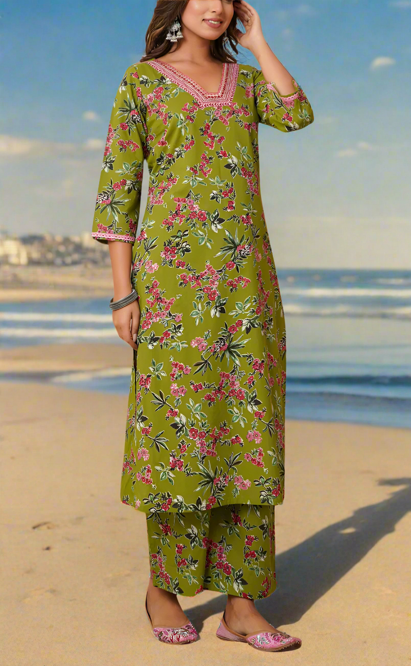 Green Garden Cotton Co-Ord Set. Pure Versatile Cotton. | Laces and Frills