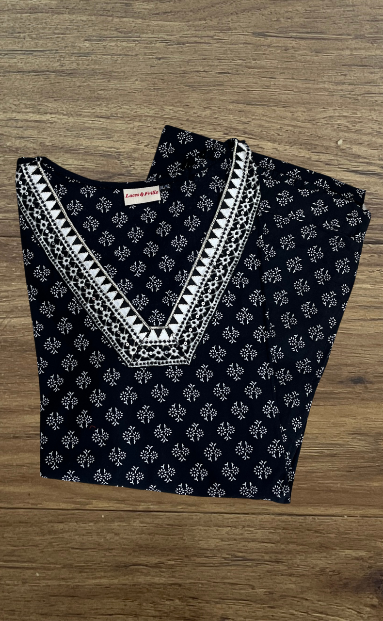 Black Tiny Flora Cotton Co-Ord Set. Pure Versatile Cotton. | Laces and Frills