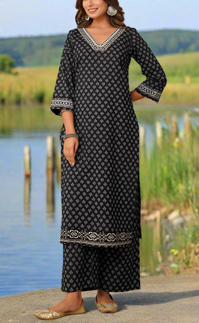 Black Tiny Flora Cotton Co-Ord Set. Pure Versatile Cotton. | Laces and Frills