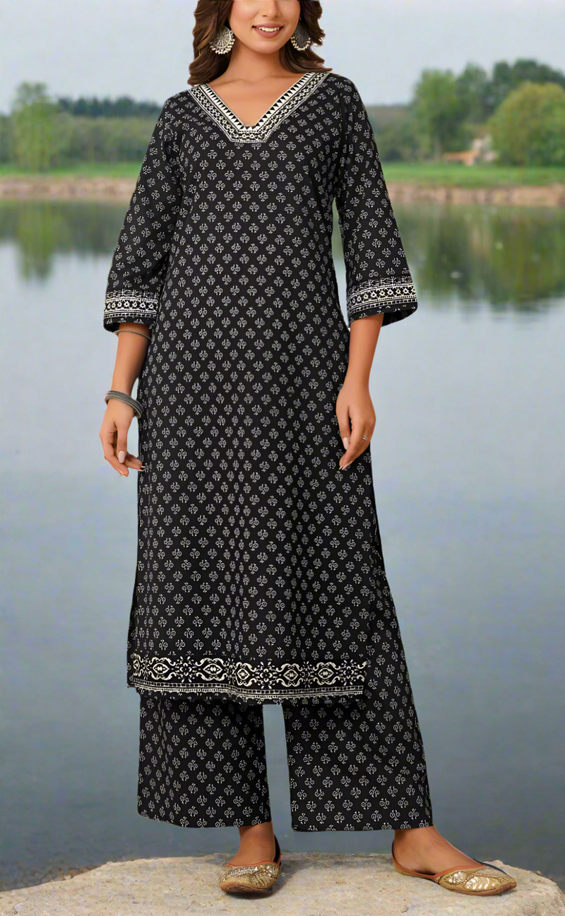 Black Tiny Flora Cotton Co-Ord Set. Pure Versatile Cotton. | Laces and Frills