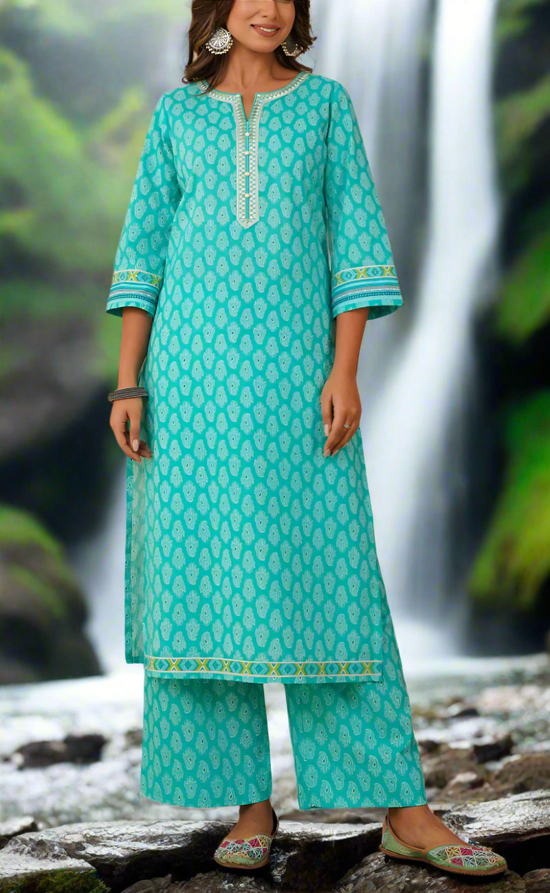 Sea Green Paisley Print Cotton Co-Ord Set. Pure Versatile Cotton. | Laces and Frills