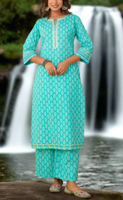 Sea Green Paisley Print Cotton Co-Ord Set. Pure Versatile Cotton. | Laces and Frills