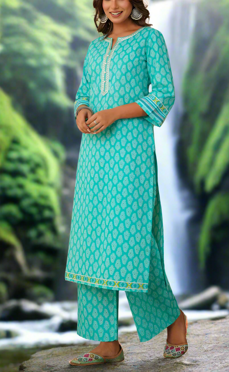 Sea Green Paisley Print Cotton Co-Ord Set. Pure Versatile Cotton. | Laces and Frills