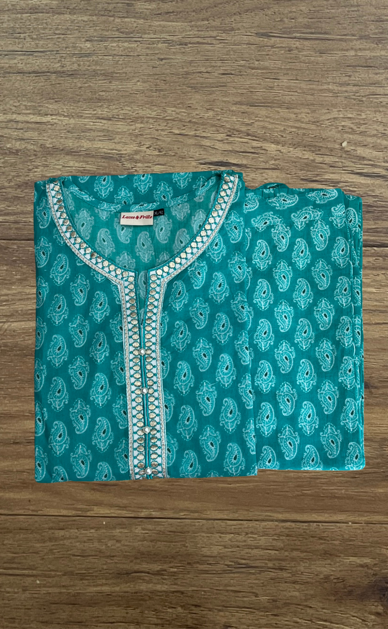 Sea Green Paisley Print Cotton Co-Ord Set. Pure Versatile Cotton. | Laces and Frills