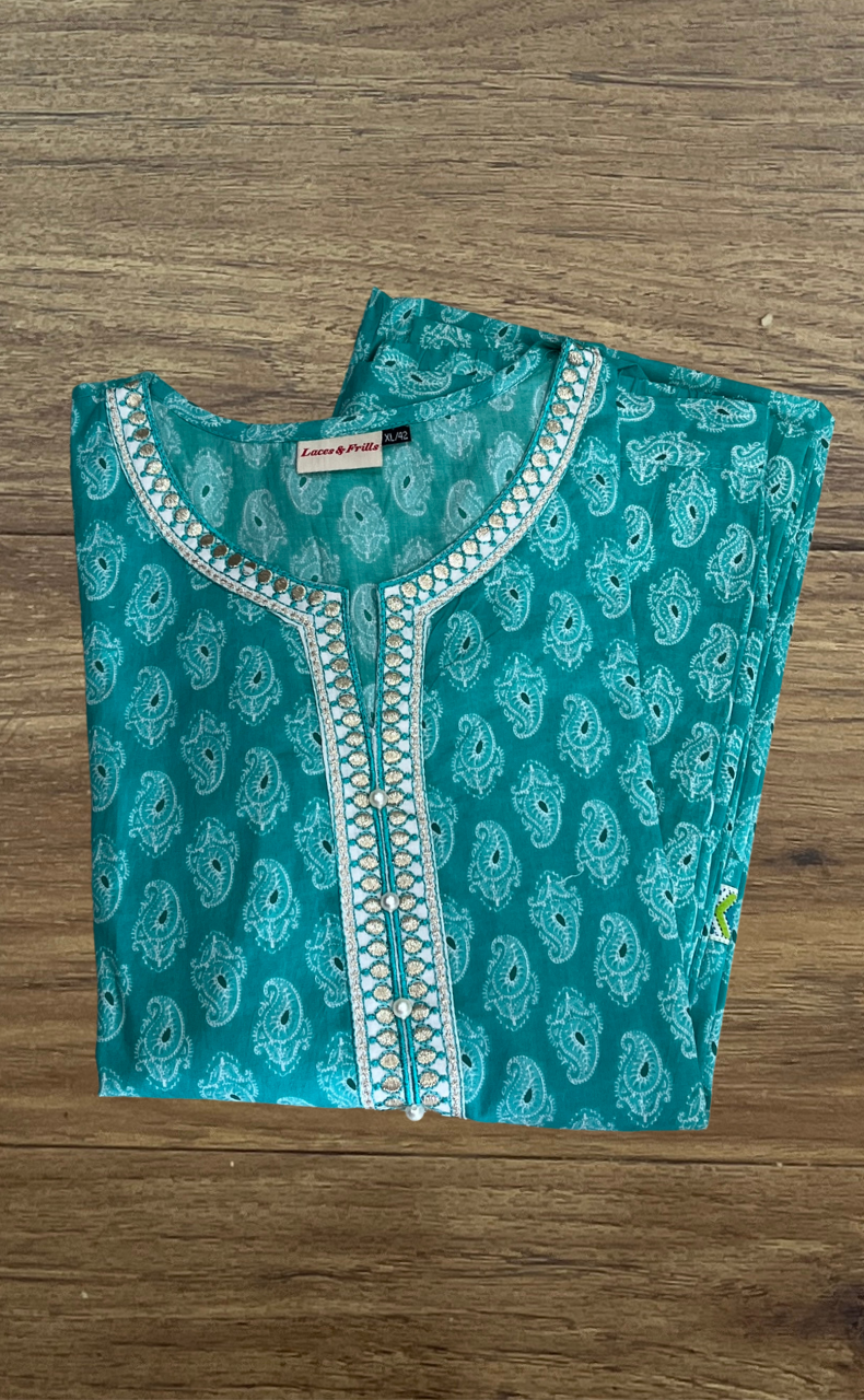 Sea Green Paisley Print Cotton Co-Ord Set. Pure Versatile Cotton. | Laces and Frills