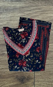 Navy Blue Garden Cotton Kurti With Palazzo set . Pure Versatile Cotton. | Laces and Frills