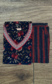 Navy Blue Garden Cotton Kurti With Palazzo set . Pure Versatile Cotton. | Laces and Frills