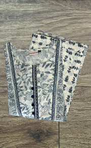 Off White/Grey Floral Cotton Kurti With Palazzo set . Pure Versatile Cotton. | Laces and Frills
