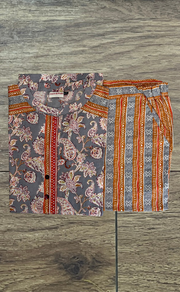 Grey/Orange Garden Cotton Kurti With Palazzo set . Pure Versatile Cotton. | Laces and Frills