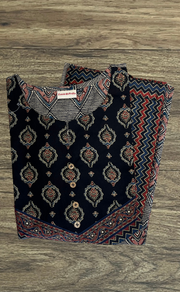 Black Ajrakh Print Cotton Kurti With Palazzo set . Pure Versatile Cotton. | Laces and Frills