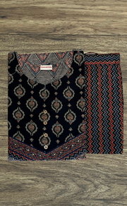 Black Ajrakh Print Cotton Kurti With Palazzo set . Pure Versatile Cotton. | Laces and Frills