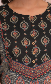 Black Ajrakh Print Cotton Kurti With Palazzo set . Pure Versatile Cotton. | Laces and Frills