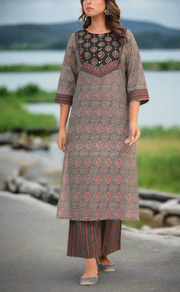 Black Ajrakh Print Cotton Kurti With Palazzo set . Pure Versatile Cotton. | Laces and Frills