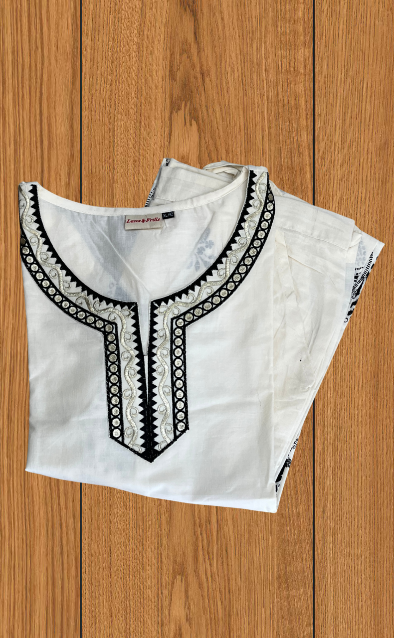 White/Black Floral Jaipur Cotton Co-Ord Set. Pure Versatile Cotton. | Laces and Frills