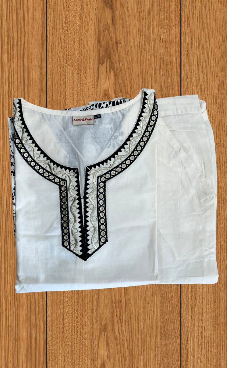 White/Black Floral Jaipur Cotton Co-Ord Set. Pure Versatile Cotton. | Laces and Frills