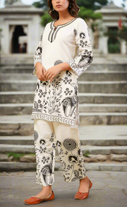 White/Black Floral Jaipur Cotton Co-Ord Set. Pure Versatile Cotton. | Laces and Frills