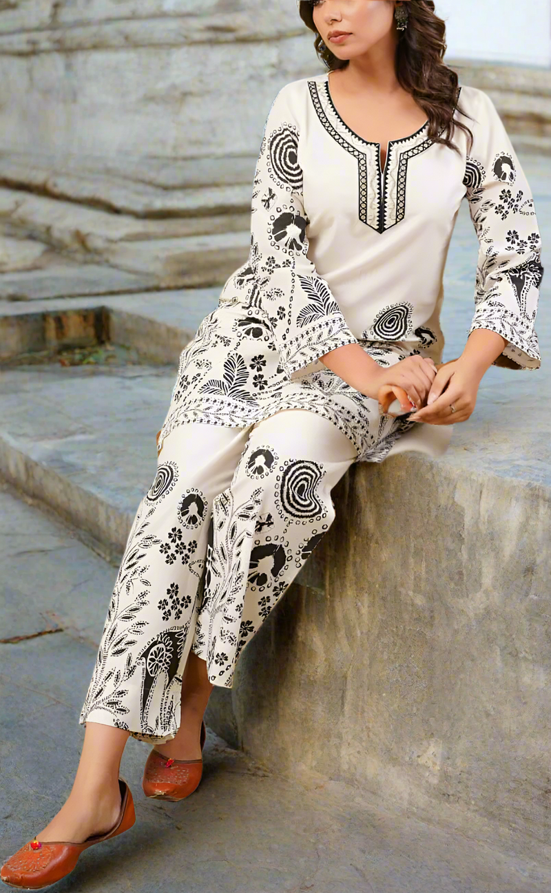 White/Black Floral Jaipur Cotton Co-Ord Set. Pure Versatile Cotton. | Laces and Frills