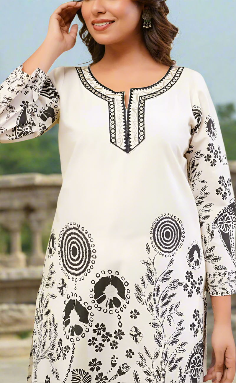 White/Black Floral Jaipur Cotton Co-Ord Set. Pure Versatile Cotton. | Laces and Frills