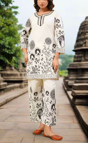 White/Black Floral Jaipur Cotton Co-Ord Set. Pure Versatile Cotton. | Laces and Frills