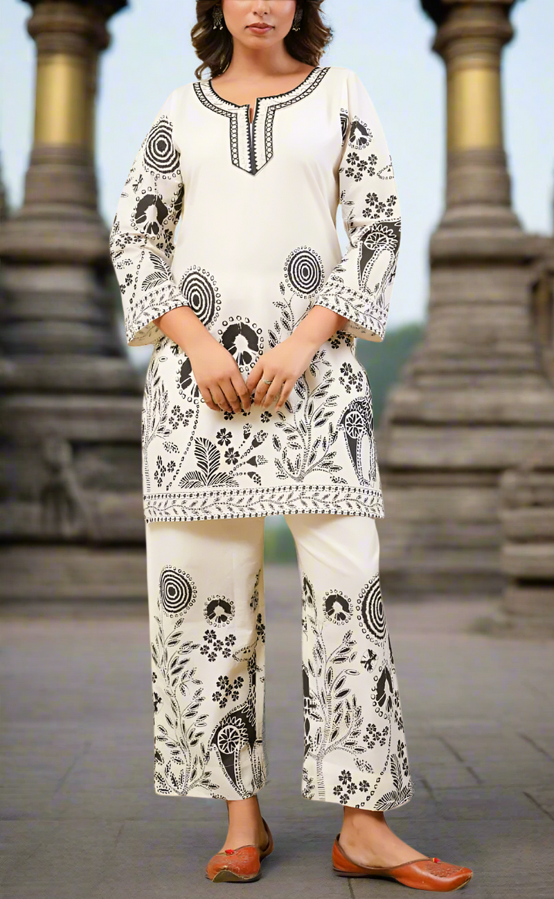White/Black Floral Jaipur Cotton Co-Ord Set. Pure Versatile Cotton. | Laces and Frills