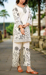 White/Black Floral Jaipur Cotton Co-Ord Set. Pure Versatile Cotton. | Laces and Frills