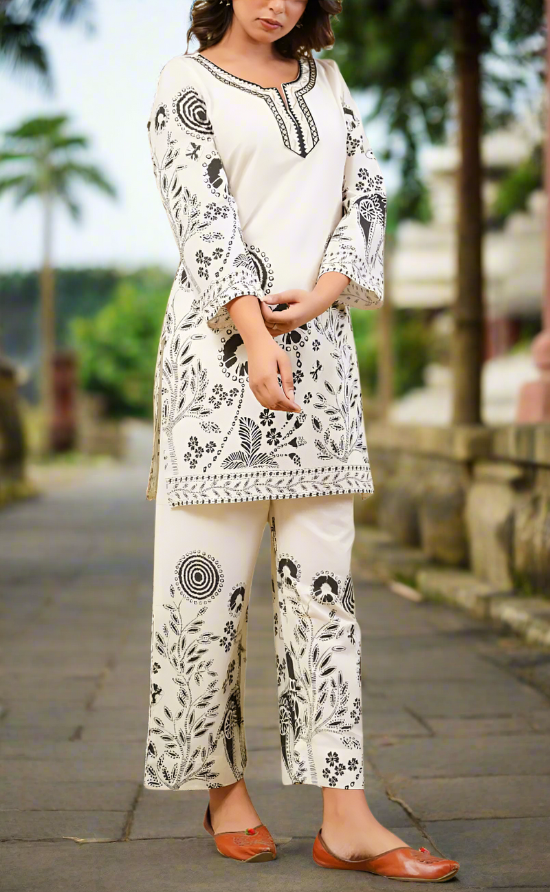 White/Black Floral Jaipur Cotton Co-Ord Set. Pure Versatile Cotton. | Laces and Frills