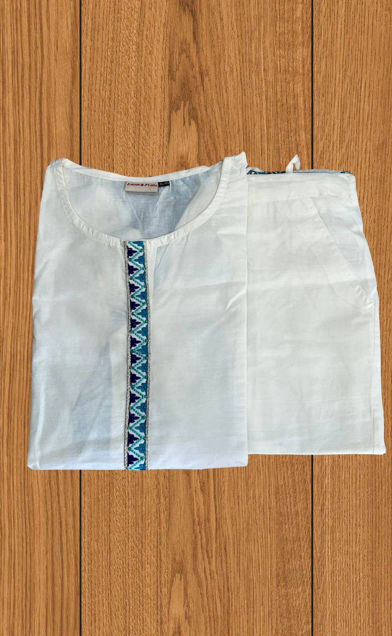 White/Sky Blue Floral Jaipur Cotton Co-Ord Set. Pure Versatile Cotton. | Laces and Frills