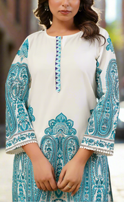 White/Sky Blue Floral Jaipur Cotton Co-Ord Set. Pure Versatile Cotton. | Laces and Frills