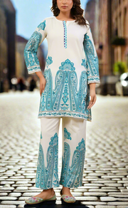 White/Sky Blue Floral Jaipur Cotton Co-Ord Set. Pure Versatile Cotton. | Laces and Frills