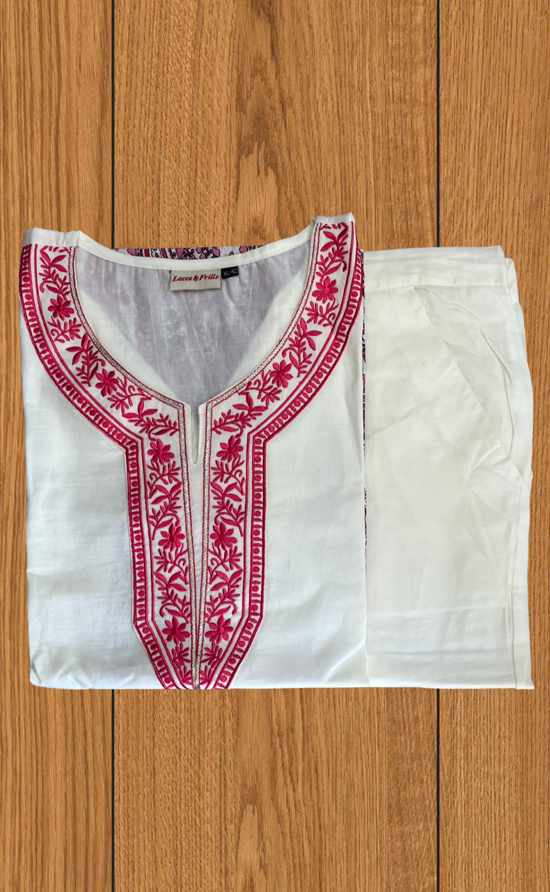 White/Pink Floral Jaipur Cotton Co-Ord Set. Pure Versatile Cotton. | Laces and Frills