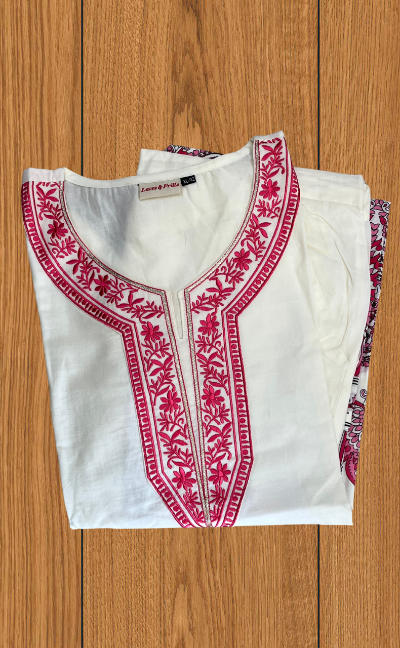 White/Pink Floral Jaipur Cotton Co-Ord Set. Pure Versatile Cotton. | Laces and Frills
