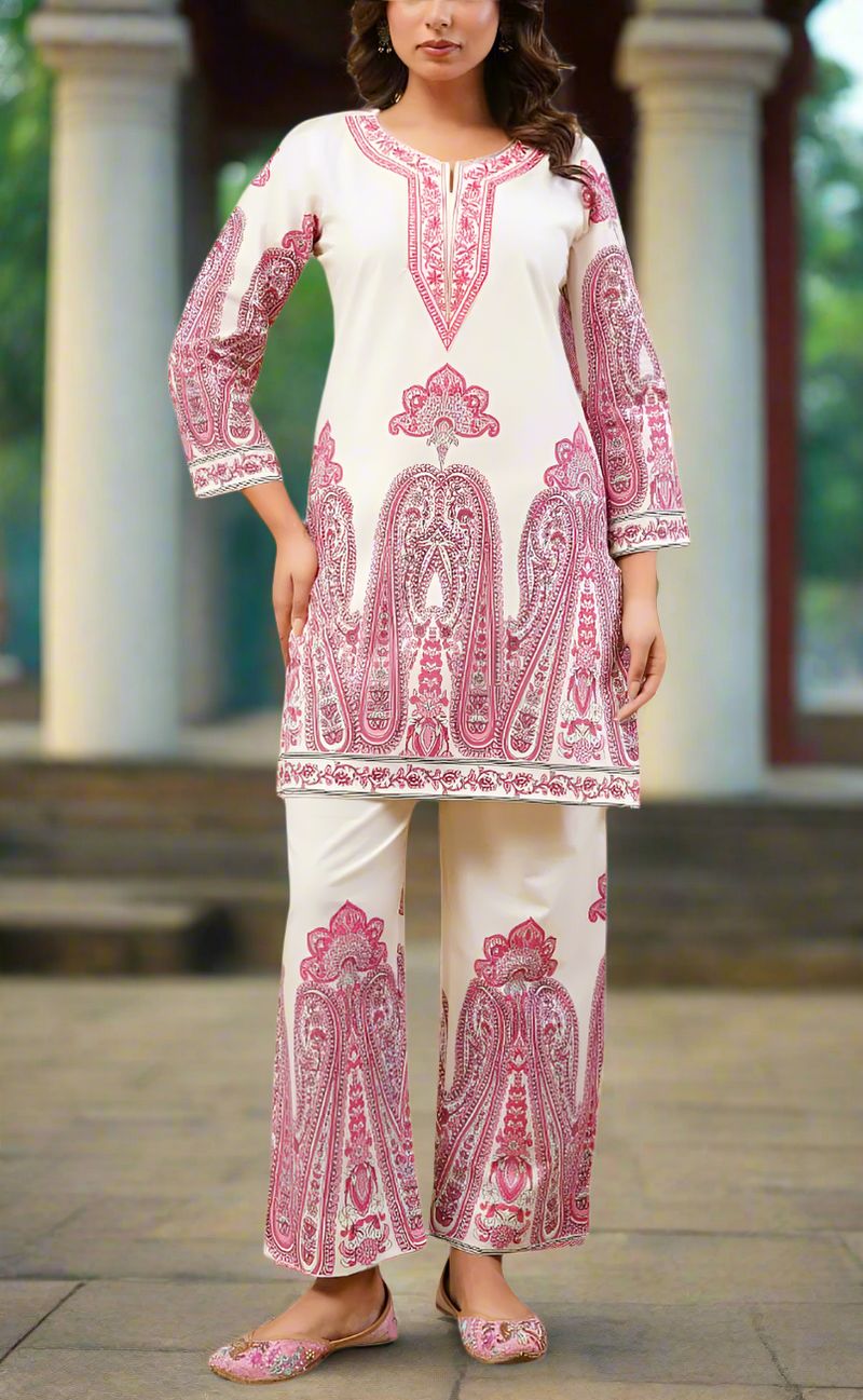 White/Pink Floral Jaipur Cotton Co-Ord Set. Pure Versatile Cotton. | Laces and Frills