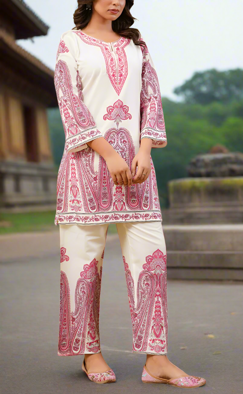 White/Pink Floral Jaipur Cotton Co-Ord Set. Pure Versatile Cotton. | Laces and Frills