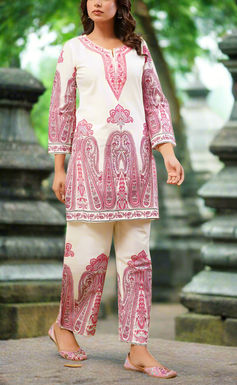 White/Pink Floral Jaipur Cotton Co-Ord Set. Pure Versatile Cotton. | Laces and Frills