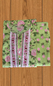 Lime Green Garden Cotton Kurti With Palazzo set . Pure Versatile Cotton. | Laces and Frills