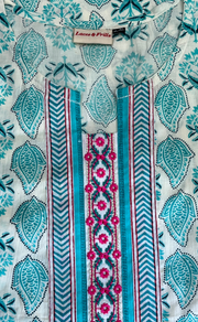 Sea Green Leafy Cotton Kurti With Palazzo set . Pure Versatile Cotton. | Laces and Frills