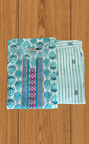 Sea Green Leafy Cotton Kurti With Palazzo set . Pure Versatile Cotton. | Laces and Frills