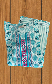 Sea Green Leafy Cotton Kurti With Palazzo set . Pure Versatile Cotton. | Laces and Frills