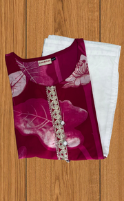 Rani Pink Leafy Jaipur Cotton Kurti With Palazzo set. Pure Versatile Cotton. | Laces and Frills - Laces and Frills