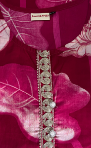 Rani Pink Leafy Jaipur Cotton Kurti With Palazzo set. Pure Versatile Cotton. | Laces and Frills - Laces and Frills