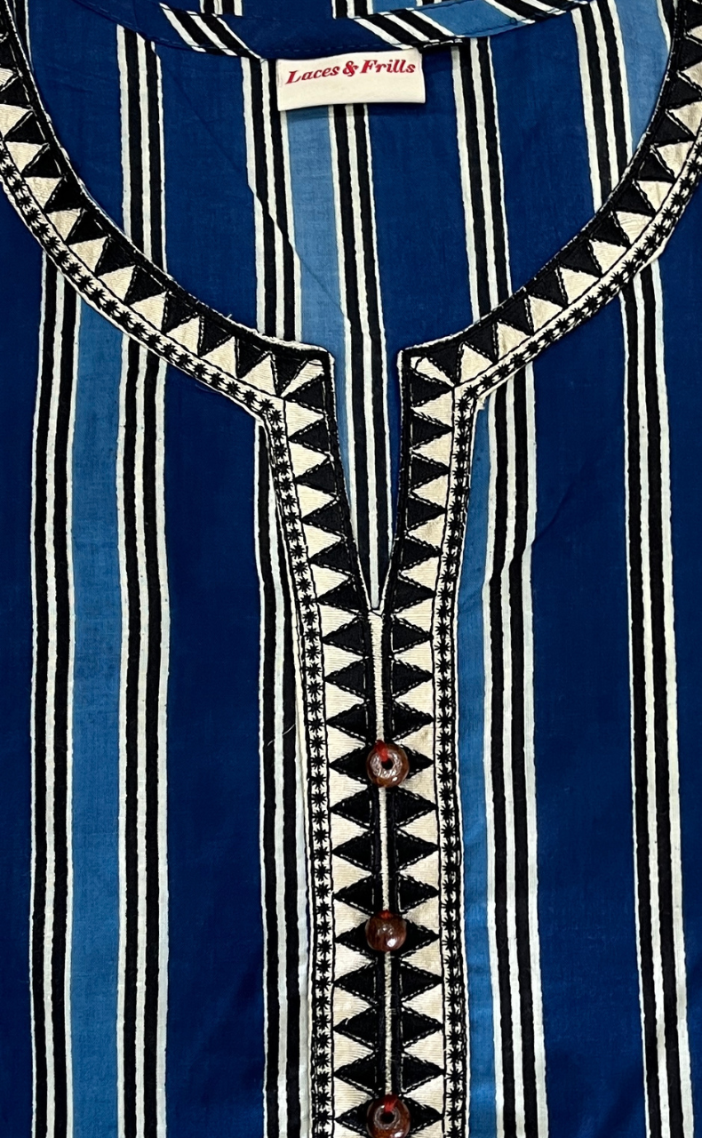 Blue Stripes 2 Piece set Jaipur Cotton Kurti With Palazzo set . Pure Versatile Cotton. | Laces and Frills - Laces and Frills