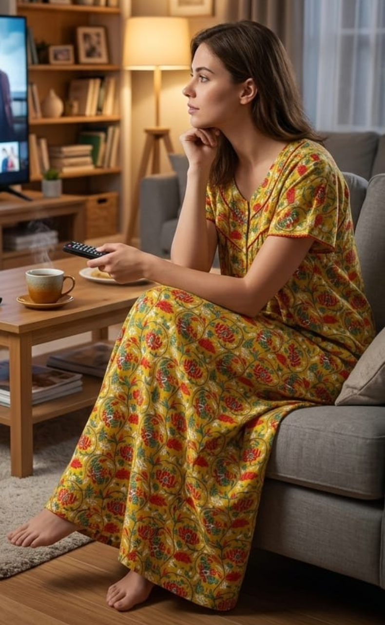 Mustard Garden Pure Cotton Nighty. Pure Durable Cotton | Laces and Frills - Laces and Frills