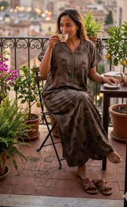 Peach/Black Digital Print Spun Nighty. Flowy Spun Fabric | Laces and Frills - Laces and Frills